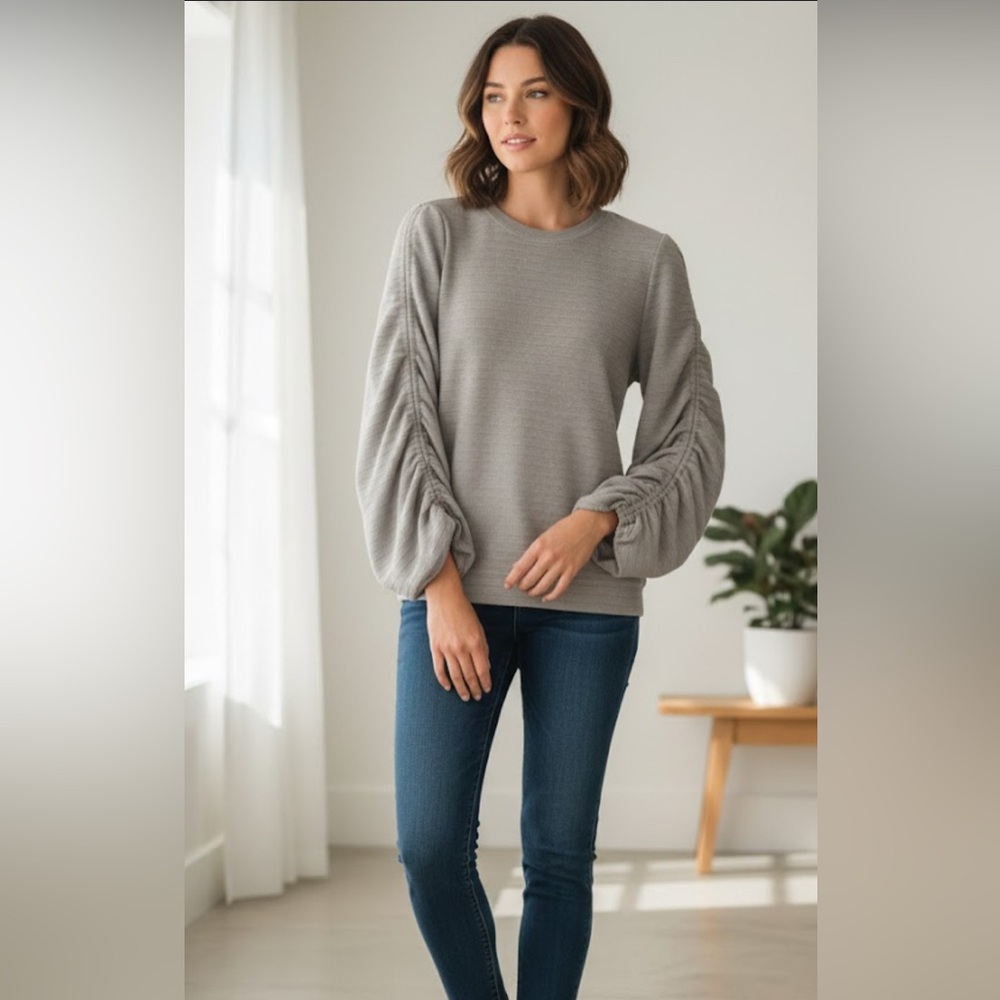 Chic Gray top with Balloon Sleeves